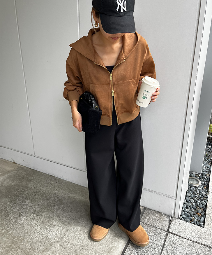 SOPH. ＊ブラウンフード付きパーカー パーカー レディース 秋 冬 スエード ダブルジップ フーディー フード