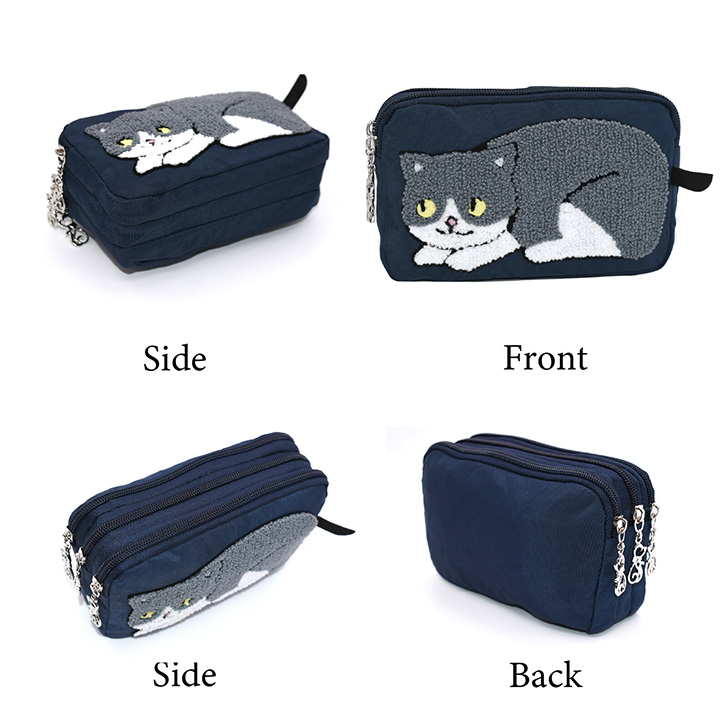 ポーチ 小物入れ レディース マルチポーチ ネコポーチ 猫 刺繍 3