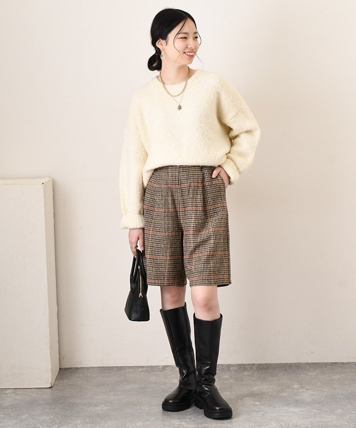 レディース タグ付き JUNIOR GAULTIER ハイウエストハーフパンツ ハーフパンツ レディース ハイウエスト ツイード チェック ボトムス
