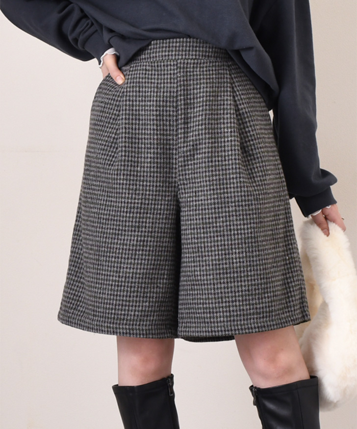 ハーフパンツ レディース ハイウエスト ツイード チェック ボトムス