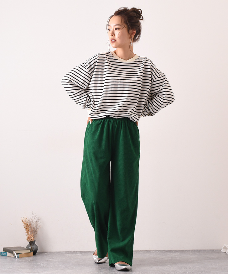 ワイドパンツ レディース コーデュロイ 秋 冬 伸びる やわらか