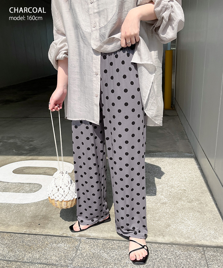 ワイドパンツ レディース 速乾 夏 きれいめ 可愛い ドット柄