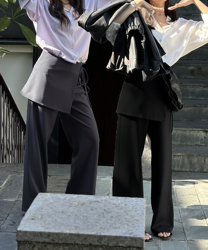 スカート付きパンツ ワイドパンツ ロング ラップスカート