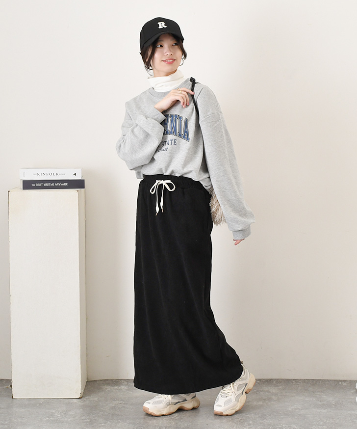 コーデュロイスカート タイトスカート 秋冬 ロング マキシ ウエスト