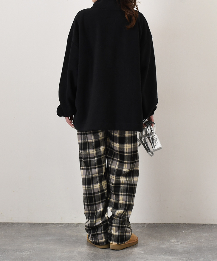 ワイドパンツ レディース チェック柄 裏ボア フリース 薄手 秋 冬