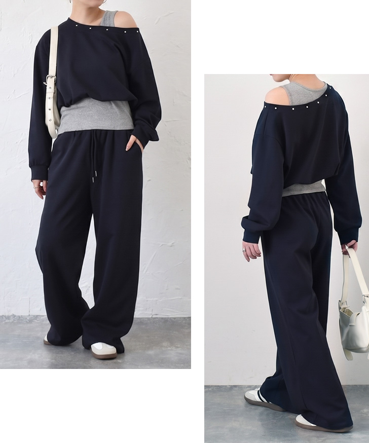 セットアップ レディース 春 長袖 ワイドパンツ ジャージ スウェット