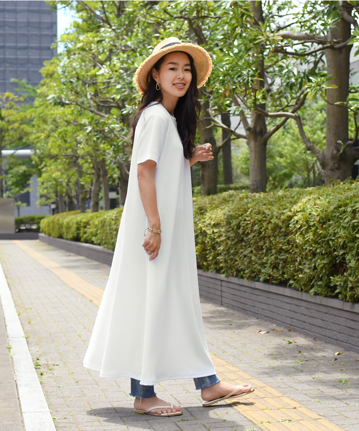 ワンピース レディース 夏 半袖 黒 フレア マキシ ロング