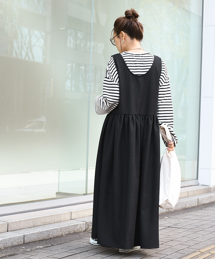 ワンピース レディース ジャンスカ 秋冬 ロング マキシ ノースリーブ