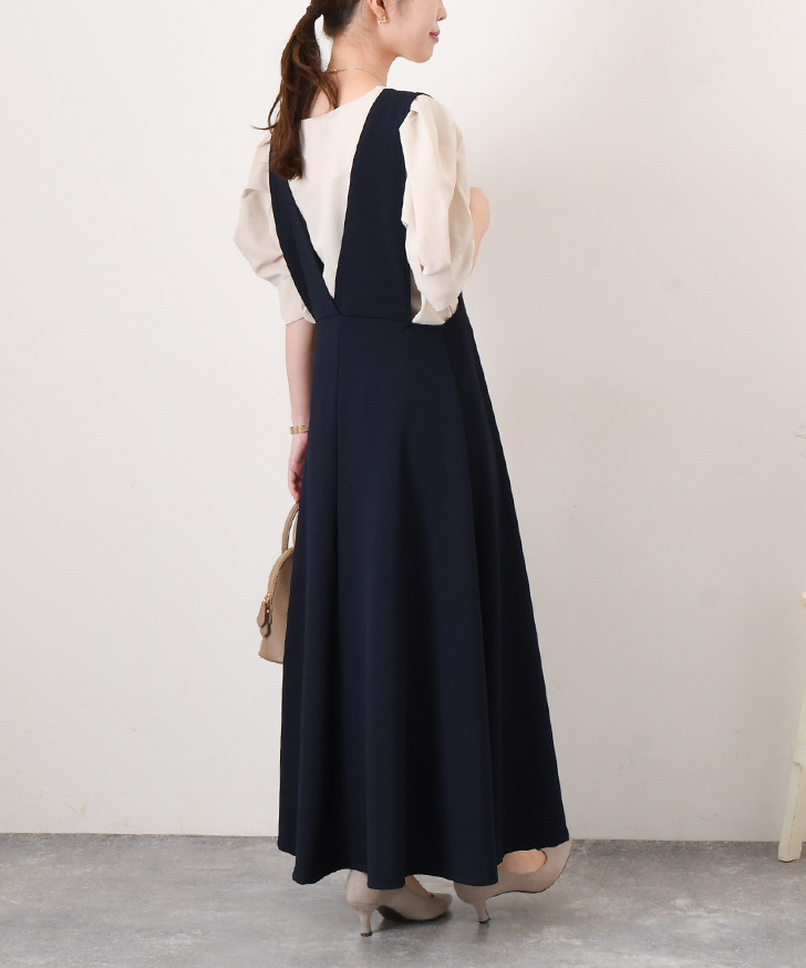 ジャンパースカート ロング 40代 50代 60代 フレア 春 夏 ワンピース