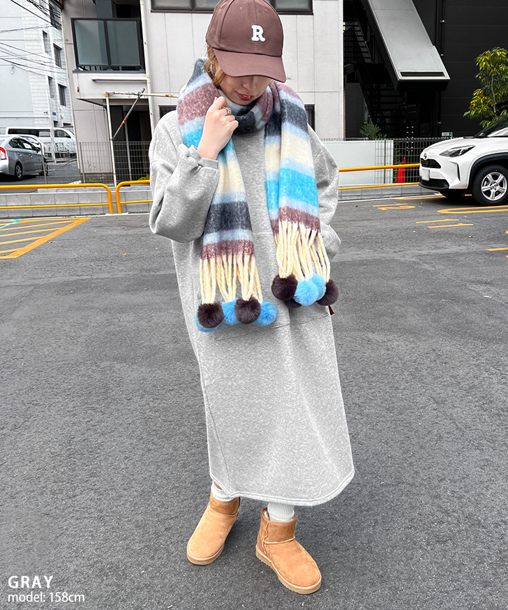 ワンピース レディース ロング 長袖 秋 冬 裏起毛 スウェット スエット