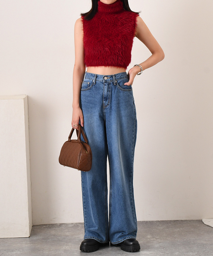 ニット レディース モヘアタッチ ノースリーブ ベスト ビスチェ