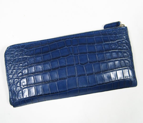 新品　クロコダイル 本革　ラウンドファスナー長財布 青 sankyo shokai [期間限定価格]クロコダイル 長財布 メンズ