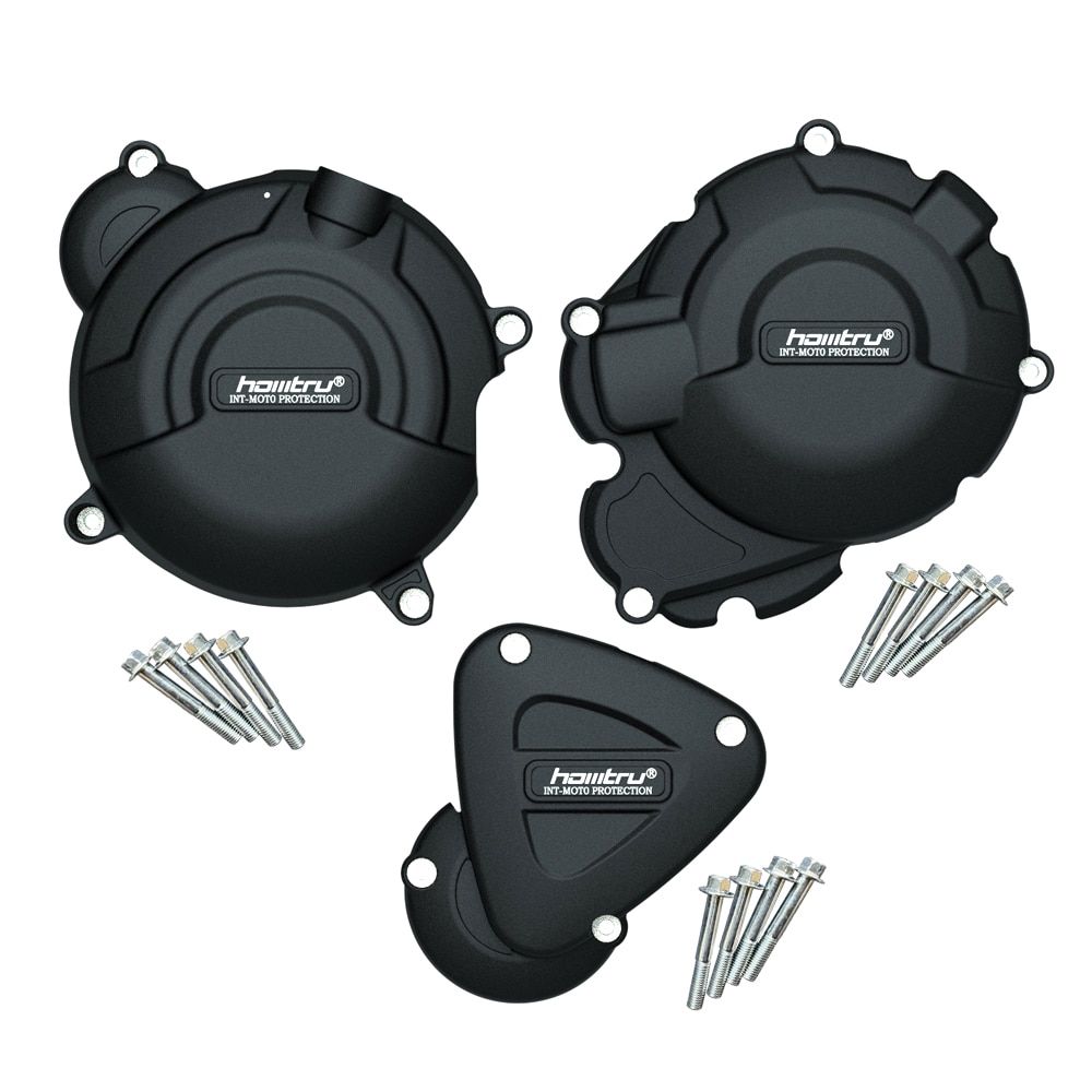 ブラック & カーボンテクスチャバイクエンジン保護カバーセット