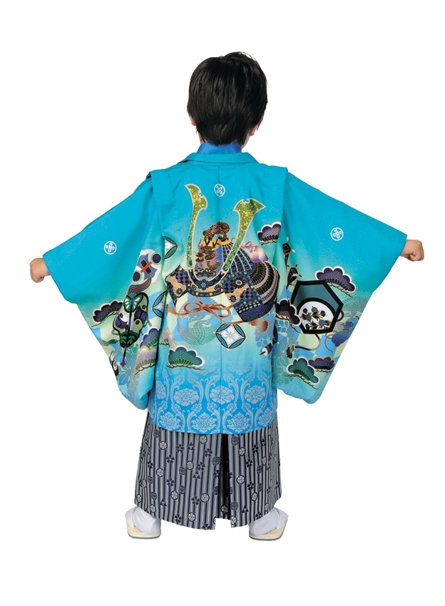 R・K 5歳 男児 アンサンブル・袴セット 兜 水色 対応身長110cm 七五三