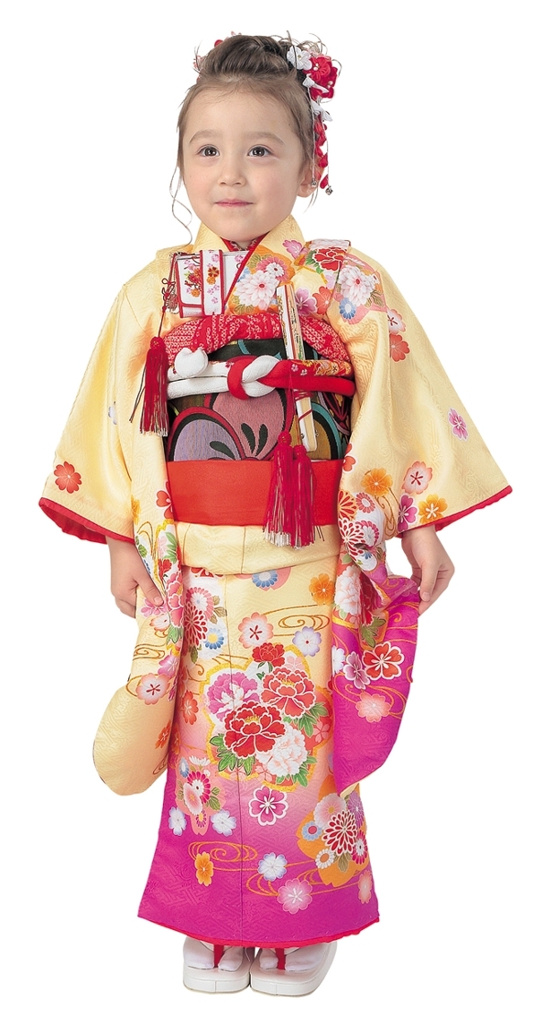 R・K 3歳きもの(三つ身)セット 牡丹 桜 菊クリーム 対応身長95cm