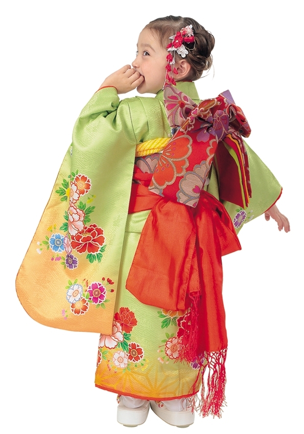 R・K 3歳きもの(三つ身)セット 桜 牡丹 菊 ヒワ 対応身長95cm 七五三 3