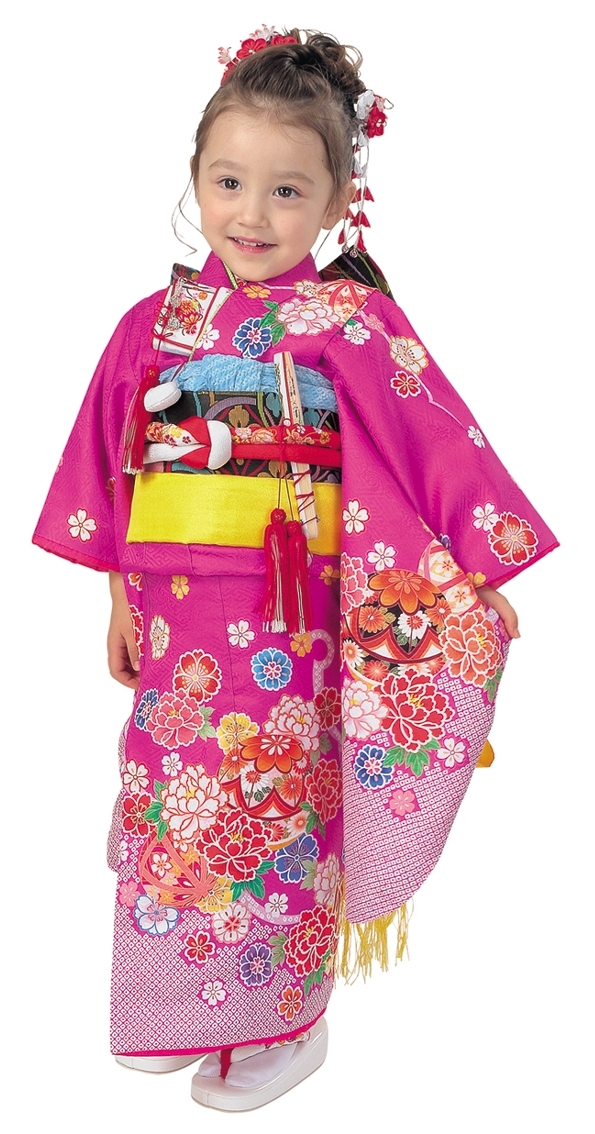 子供着物 お宮参り 七五三 3歳 鞠 花模様 金彩 朱色 CK-7247