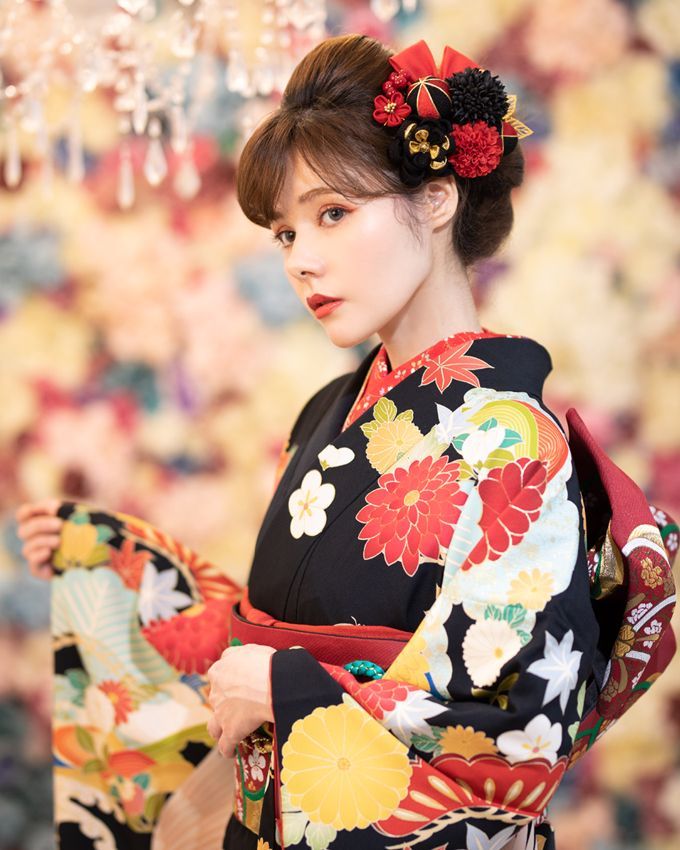 髪飾り 成人式 結婚式 和装 Arenca つまみ細工 舞リボン 赤 黒 白 11点 
