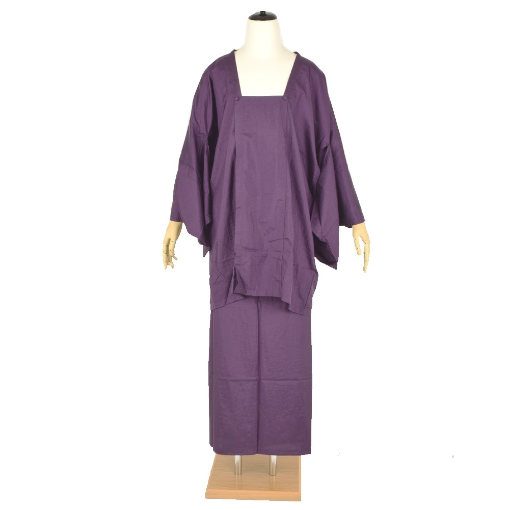 和装二部式雨コート 着物 和装 レインコート カッパ 晴雨兼用 雨具 水屋着 紫 黒｜rakuichi-kimono｜04