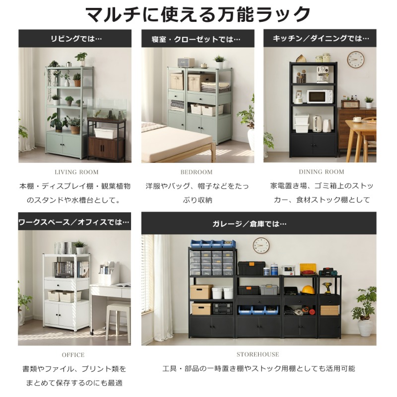 幅80cm奥行40cm高さ112cm】スチールラック 高さ調整可能 扉付き