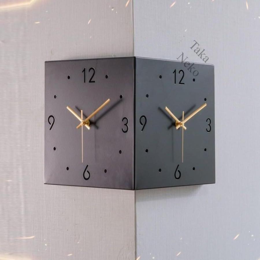コーナー両面時計 掛け時計 壁時計 リビングLED掛け時計 自動感応夜光