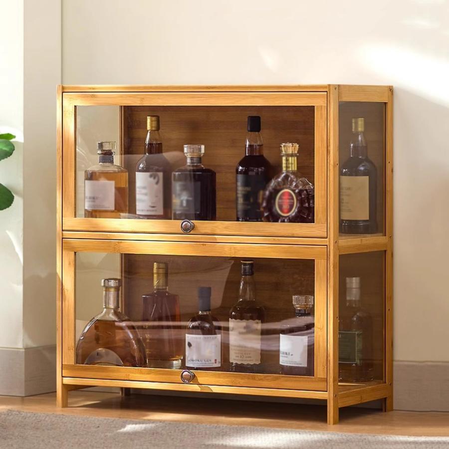 小型 酒棚 ウイスキー棚 ウイスキー 収納 竹素材 アクリルドア お酒 棚