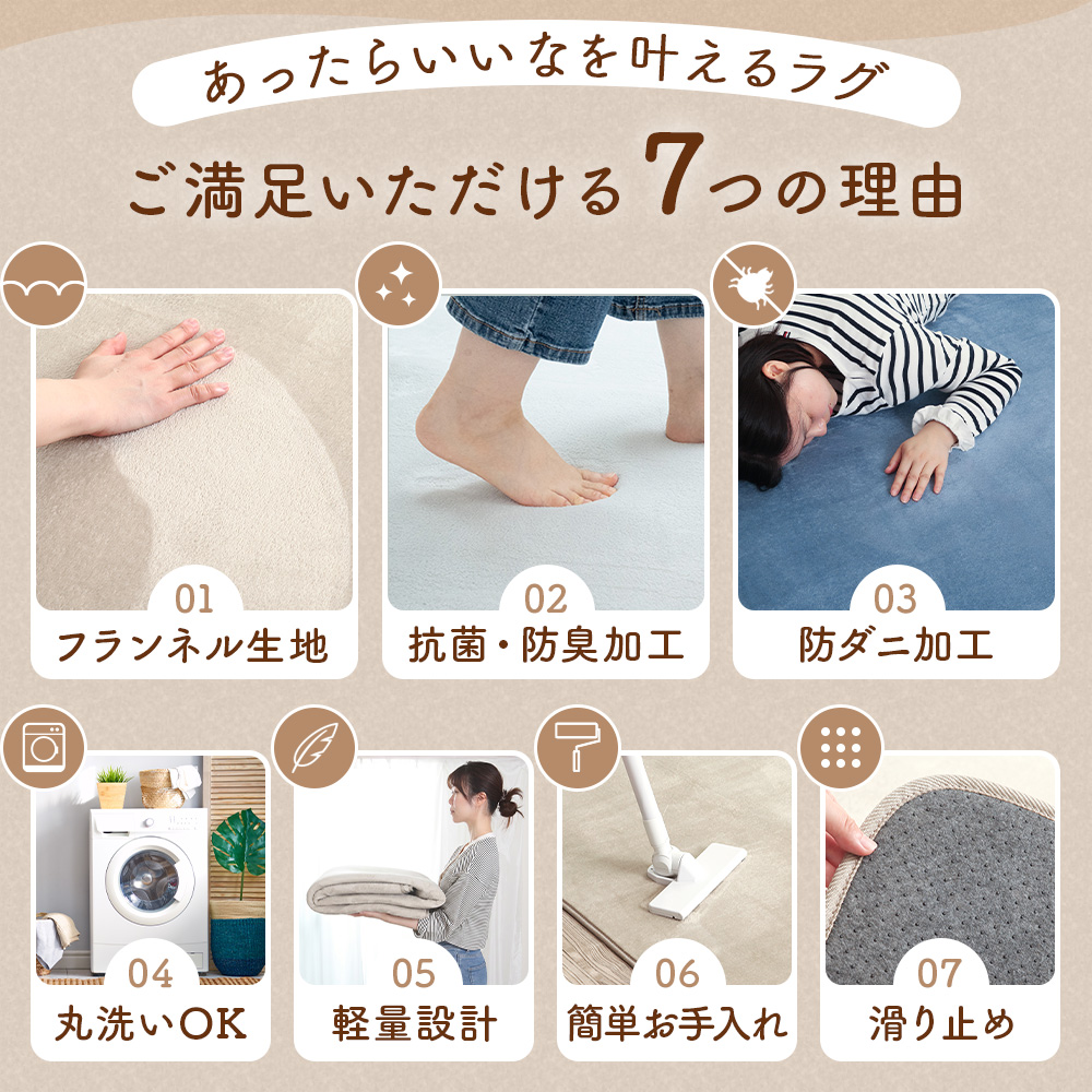 Sylphease（シルフィーズ） ラグ 洗える 防ダニ 抗菌 防臭 無地