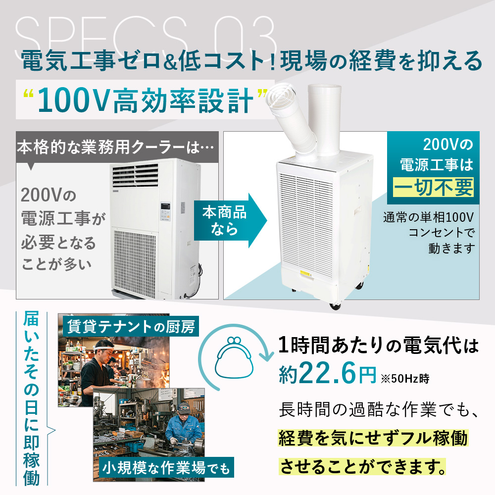 スポットクーラー シングル 2.5kW 100V 業務用 工事不要 スポット