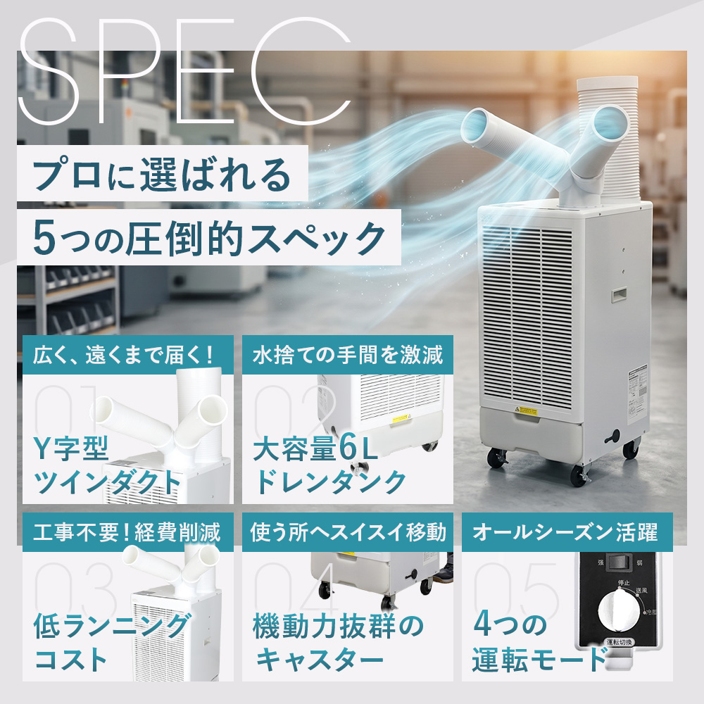 スポットクーラー 2.5kW ツインダクト 2口 スポットエアコン 冷風機