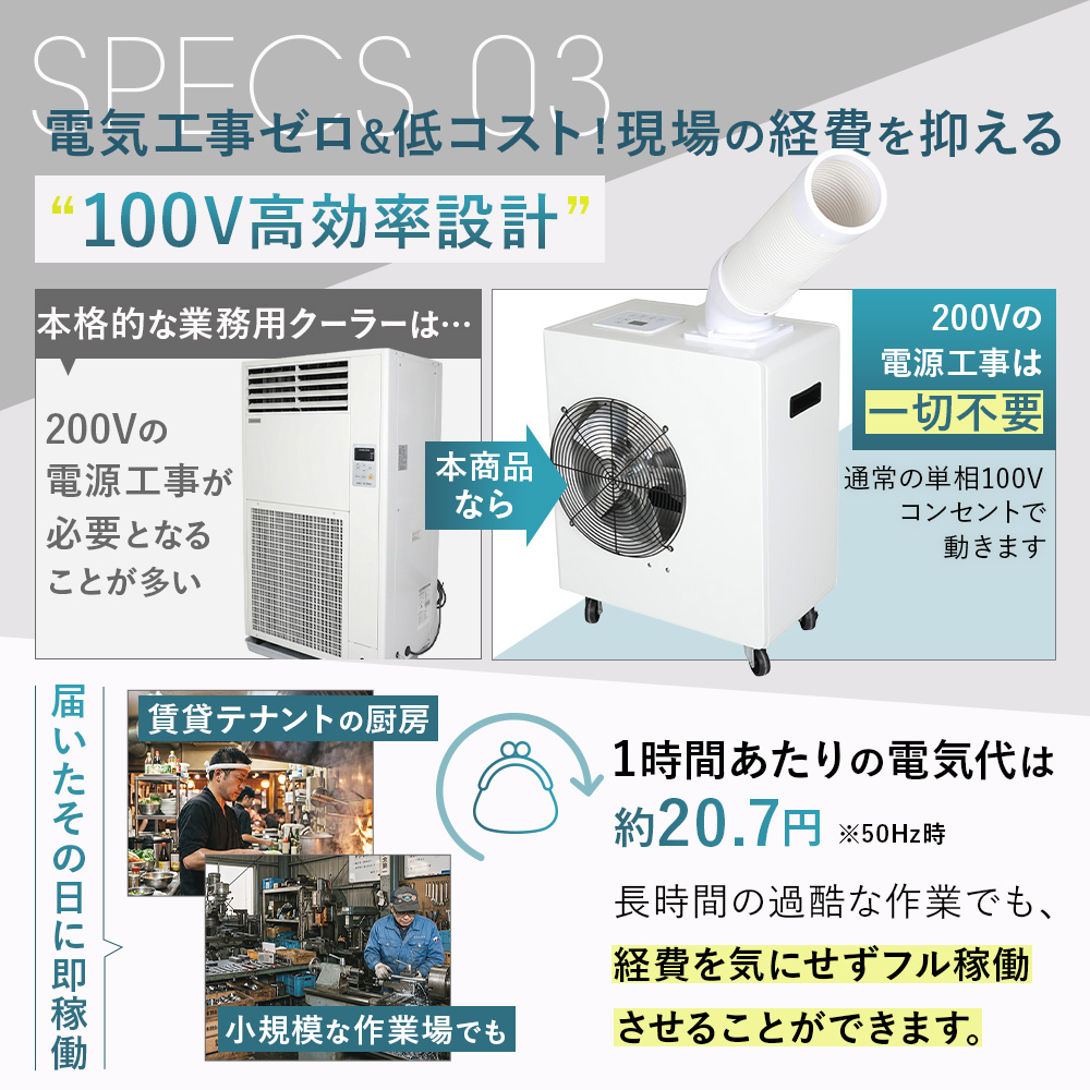 スポットクーラー 業務用 小型 工事不要 100V スポットエアコン 冷風機