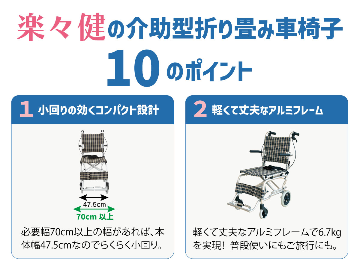 楽々健 折り畳み式車椅子 介助型 軽量アルミ製 簡易車椅子 旅行用 外出