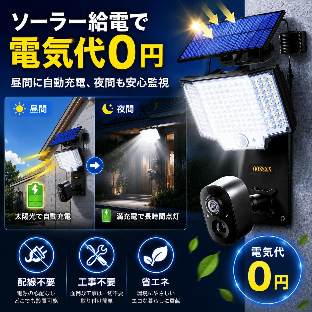 防犯カメラ 屋外 ソーラー 防水 wifi 監視カメラ 夜間カラー 人体検知