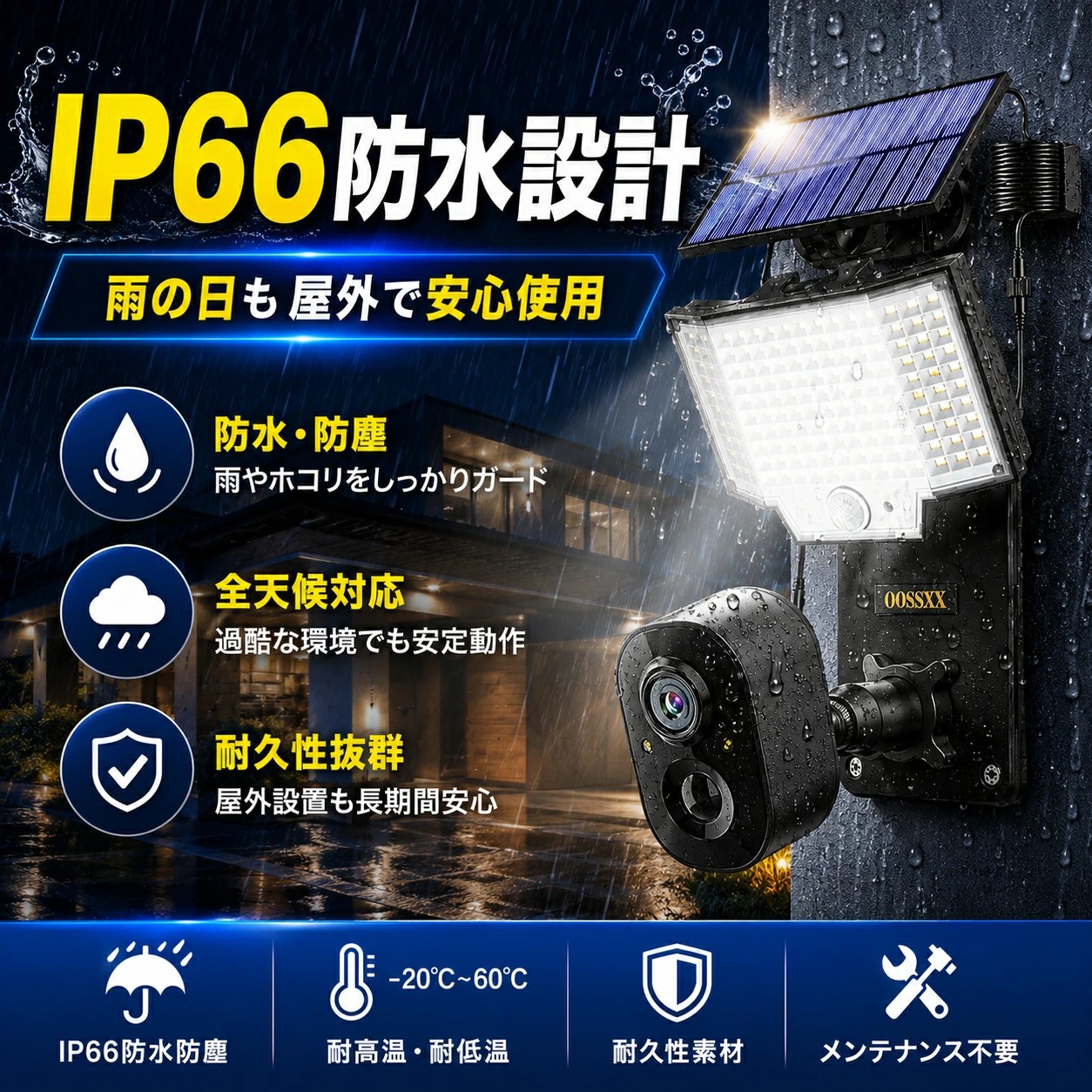 防犯カメラ 屋外 ソーラー 防水 wifi 監視カメラ 夜間カラー 人体検知