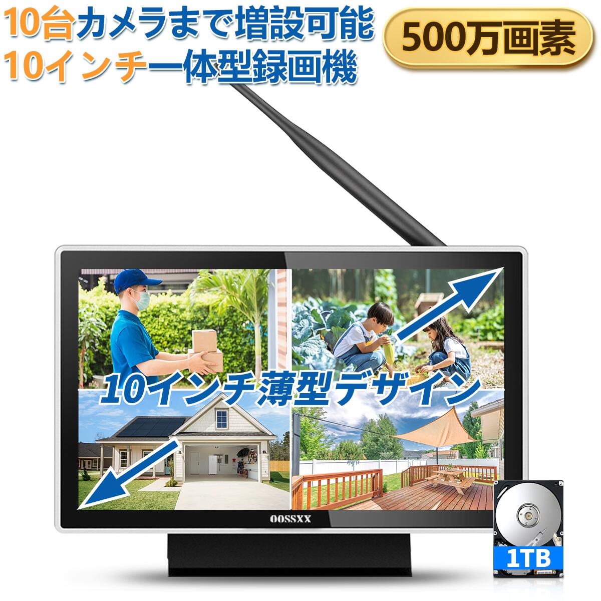 OOSSXX 10インチモニター 一体型録画機 NVR モニター付き 10インチ 
