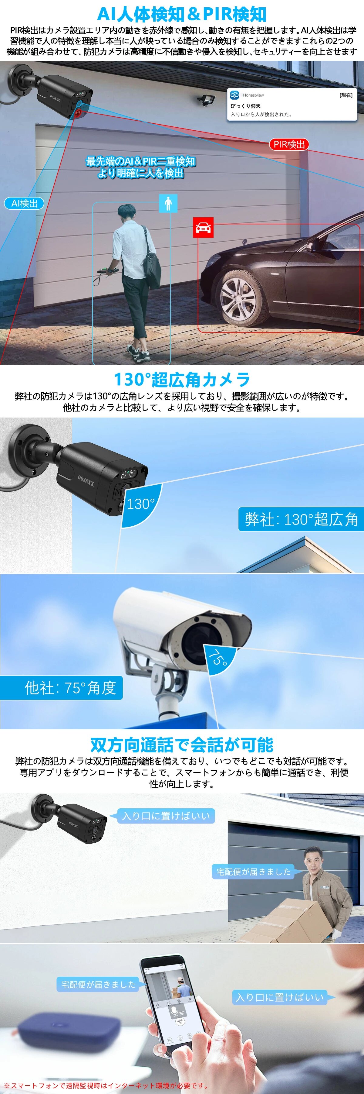 彡新品彡800万画素130° 超広角 双方向通話 POE給電 防犯カメラ セット Amazon.co.jp: 【最強翌日配送・800万画素・双方向通話・130°超