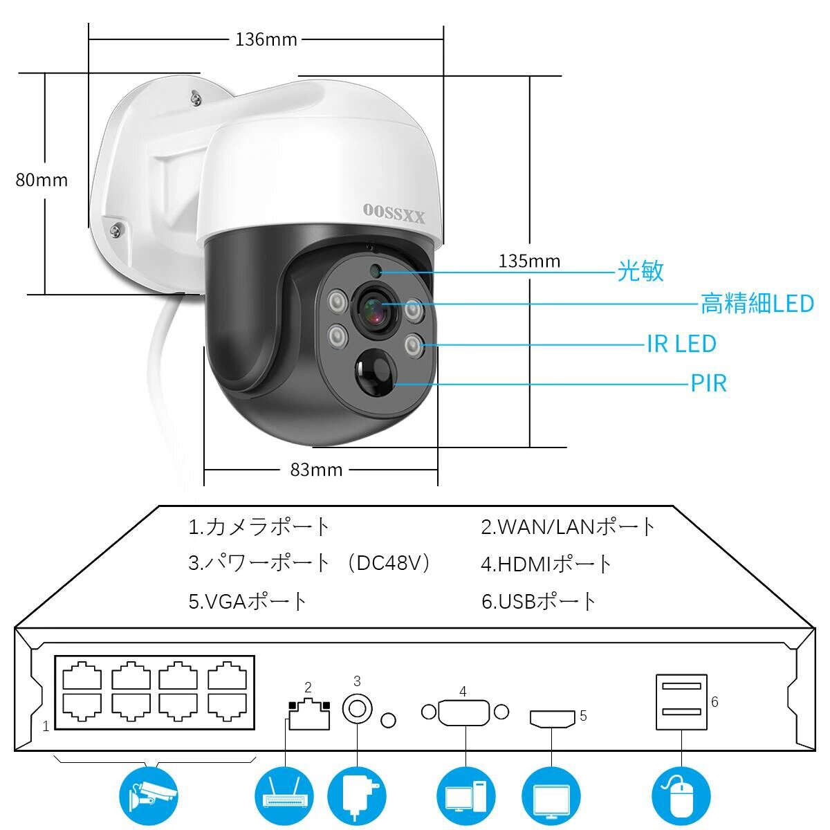 防犯カメラ 屋外 家庭用 防犯カメラセット 4台 800万画素 PoE