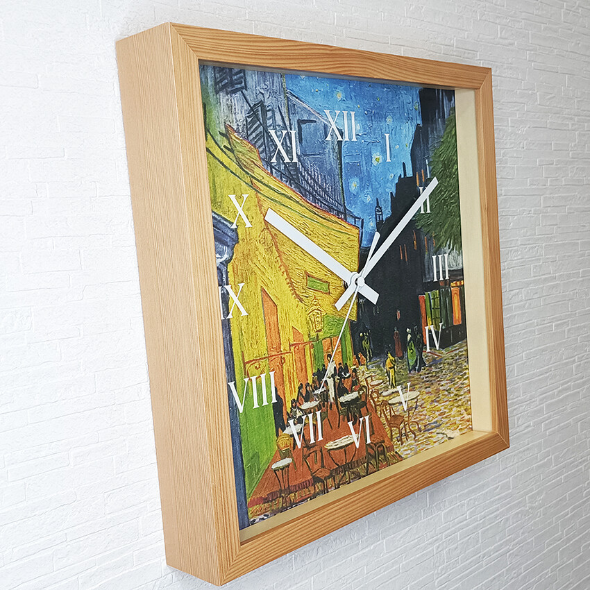 壁掛け時計 名画 ゴッホ 夜のカフェテラス アートクロック 木製 日本製