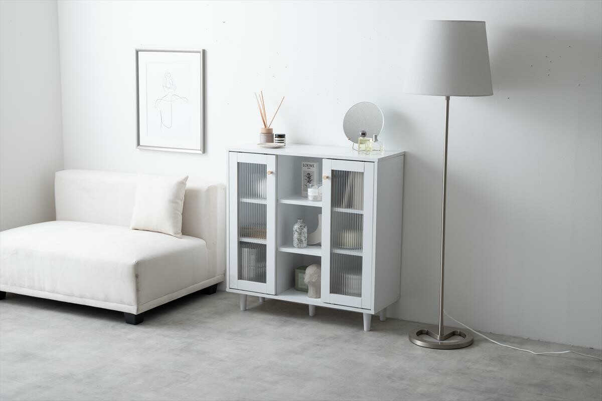 棚 ラック ガラス 扉 北欧モダン おしゃれ レトロ キャビネット サイド