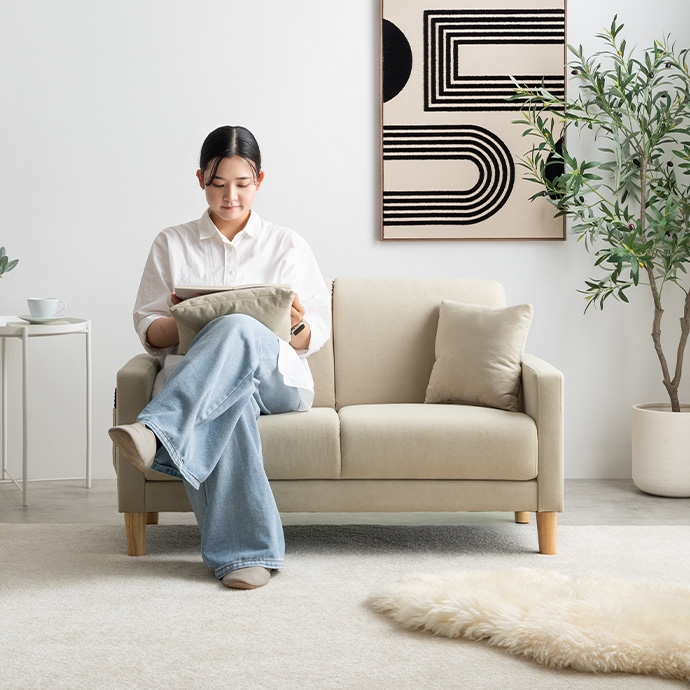 ソファー 2人掛け ナチュラルモダン おしゃれ コンパクト ファブリック