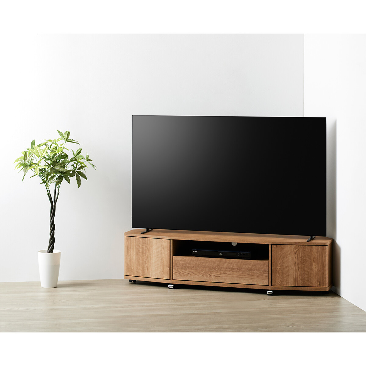 テレビ台 コーナー ローボード 幅150cm 木目調 収納付き キャスター