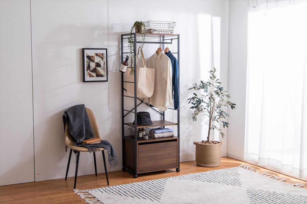 オープンシェルフ ウッドラック 木製ラック ワードローブ ハンガーラック ハンガーラック 棚 木製 おしゃれ 北欧モダン 洋服掛け ワードローブ