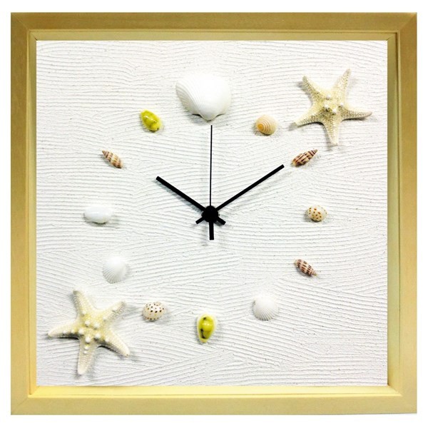 壁掛け時計　ウォールクロック おしゃれ　アート デザイン　NA 壁掛け時計 アートパネル おしゃれ 貝殻 ヒトデ ナチュラル ネイチャー