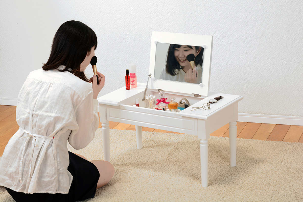 HAGiHARA ドレッサー メイクテーブル 鏡台 かわいい 白 ナチュラル