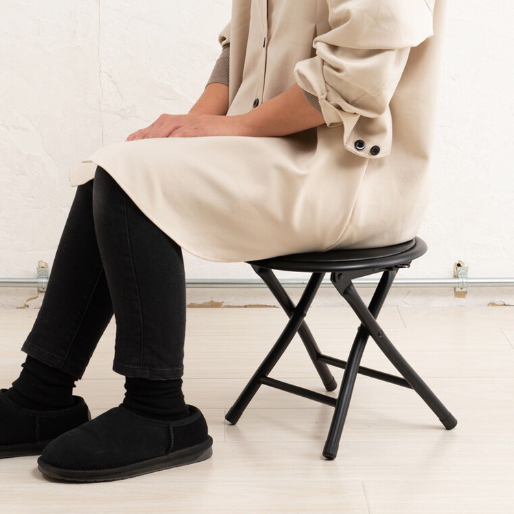 永井興産 椅子 折りたたみ チェア スツール 完成品 レザー 黒