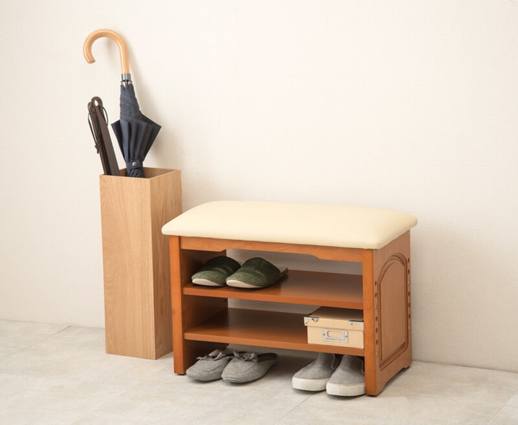 玄関ベンチ 幅60cm シューズラック付き 木製 収納ベンチ ラバーウッド