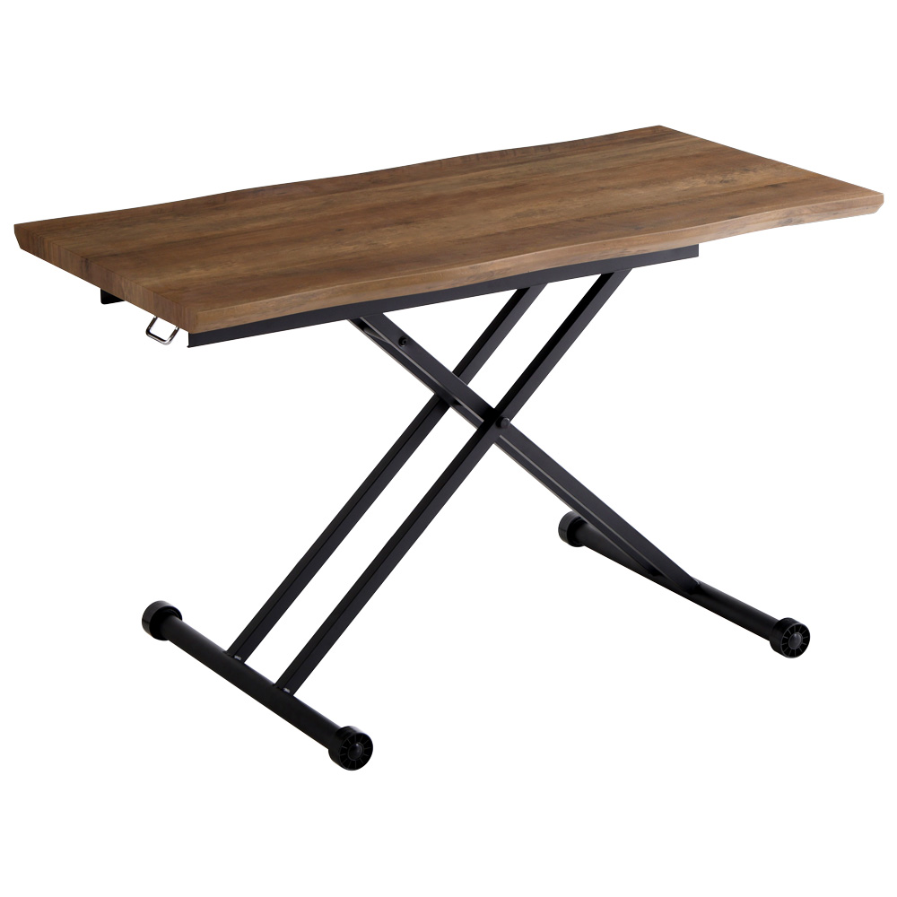 テーブル 昇降 おしゃれ 北欧モダン リフトアップ 高さ調節 なぐり加工 高級感 キャスター 机 デスク 折り畳み 120cm