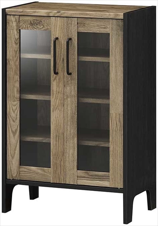 白井産業 ラック 棚 扉付き ガラス キャビネット 古材 ヴィンテージ