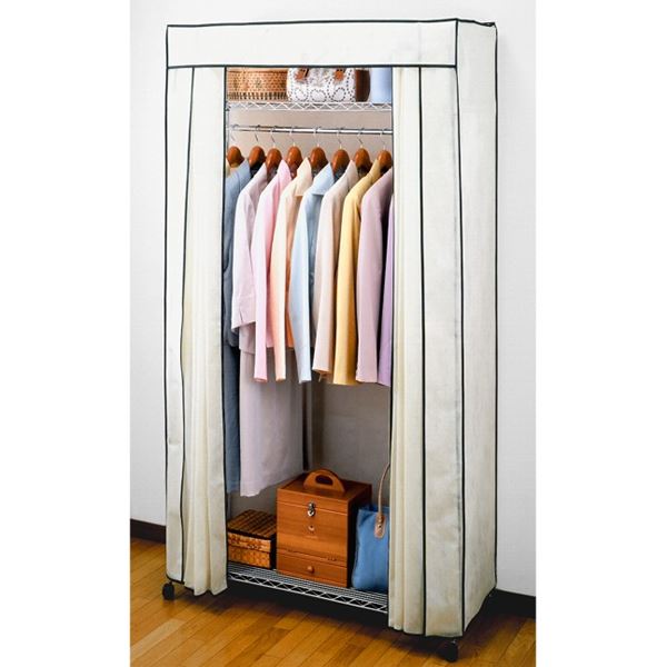 収納棚 キャスター付き 飾り棚 食器棚 ラック 洋服 衣装 おしゃれ スチール ミヤグチ企販 ハンガーラック カバー付き スチールラック キャスター