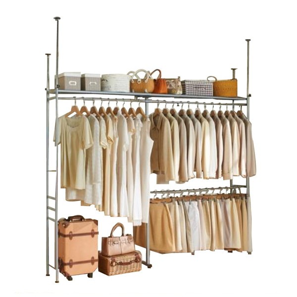 ワードローブ 突っ張り 伸縮 ハンガーラック 棚 衣類収納 洋服掛け
