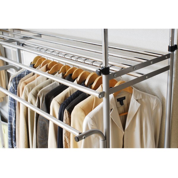 ワードローブ 突っ張り 伸縮 ハンガーラック 棚 カーテン付 ワードローブ 突っ張り 伸縮 ハンガーラック 棚 カーテン付